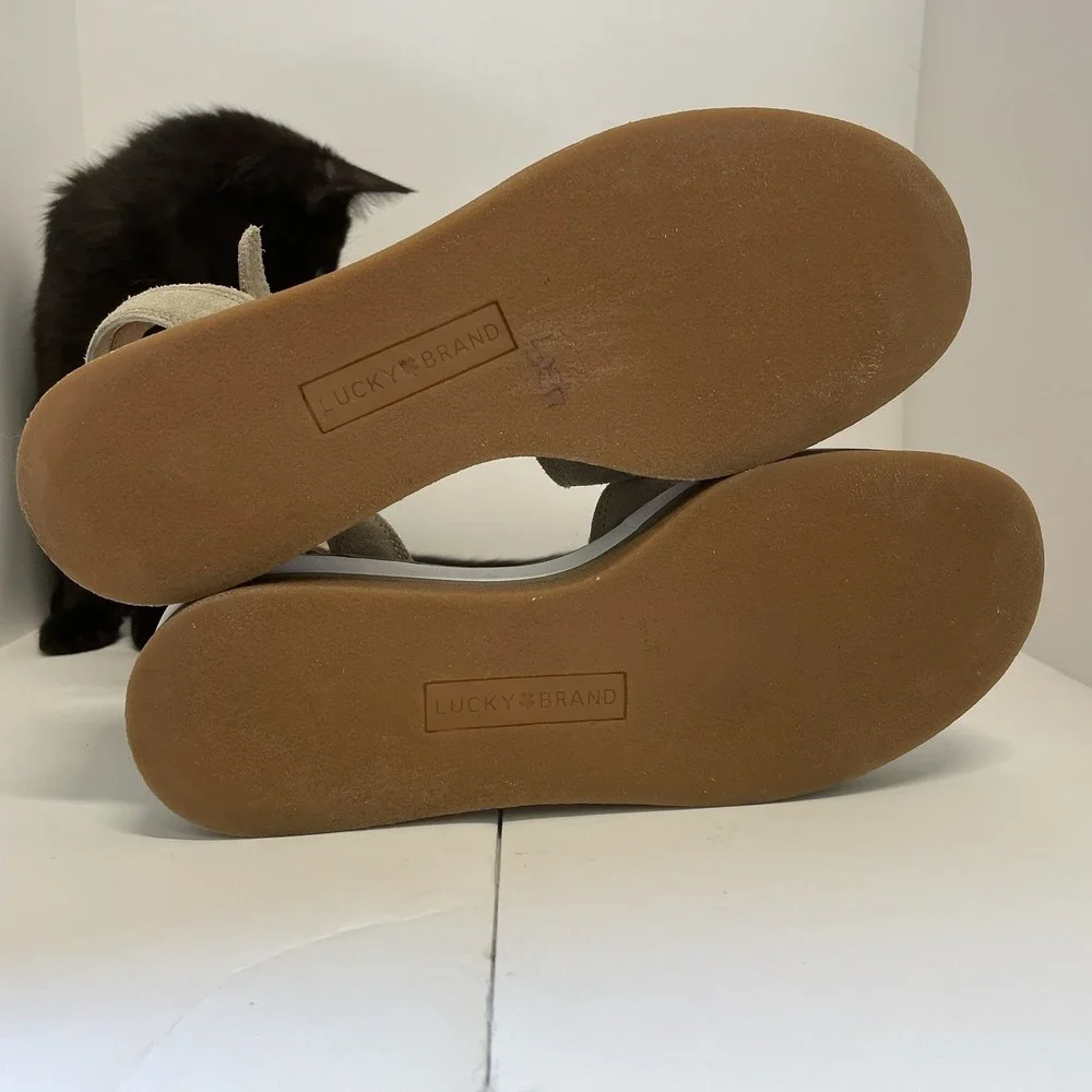 Lucky Brand Suede Wedge Platform Sandal Size‎ 8.5 Tarhi Olive Green Brown Whit
